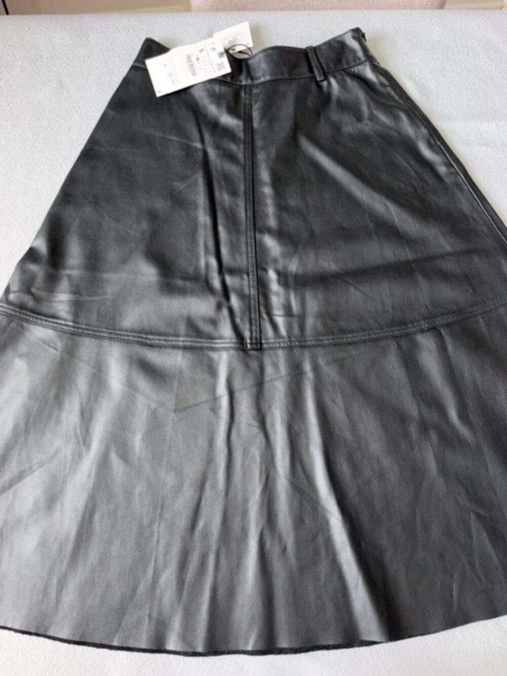New Zara black faux leather A-line midi skirt Black Small